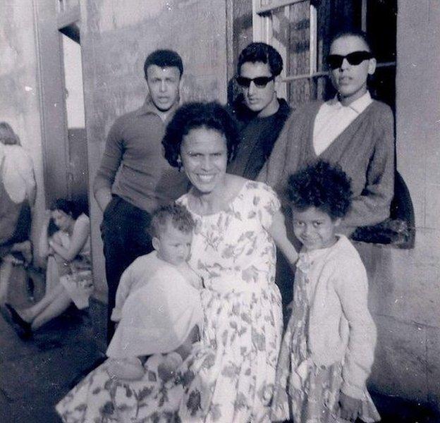 Neil with friends, his sister and his nieces