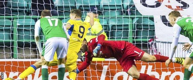 Steven MacLean slides in to score St Johnstone's winner against Hibs