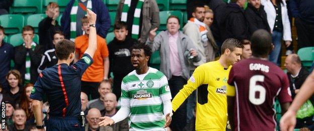 Efe Ambrose was sent off in the dying moments for 'a professional foul'