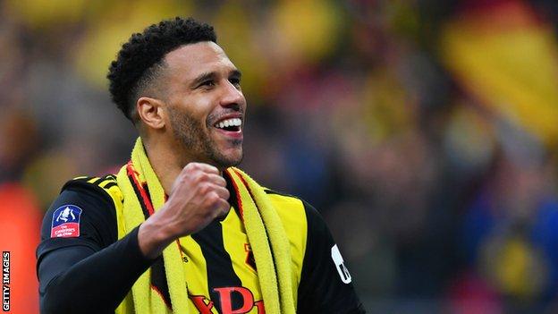 Etienne Capoue celebrates Watford's FA Cup semi-final win over Wolves at Wembley