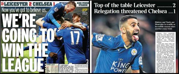 The Daily Mirror (left) and the Times were just two papers to lead on Leicester on Monday