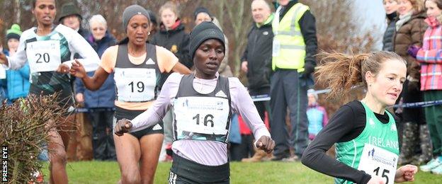 Fionnuala McCormack (right) was fourth in a race won by Kenya's Caroline Kipkirui (second from right)