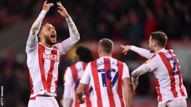 Lewis Baker celebrates having scored his second goal since joining Stoke in January