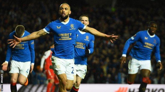 Kemar Roofe celebrates his extra-time winner against Braga in the last round