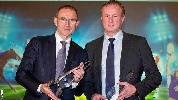 Martin O'Neill and Michael O'Neill at the Manager of the Year awards in Dublin