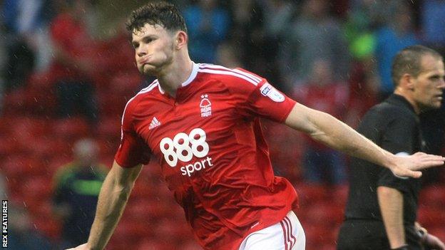 Oliver Burke celebrates with Nottingham Forest