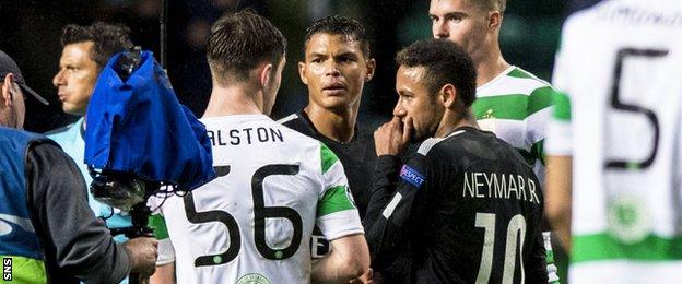 Celtic's Anthony Ralston and PSG's Neymar come face to face