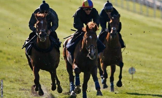 Frankie Dettori on Wings Of Desire (centre) at Epsom