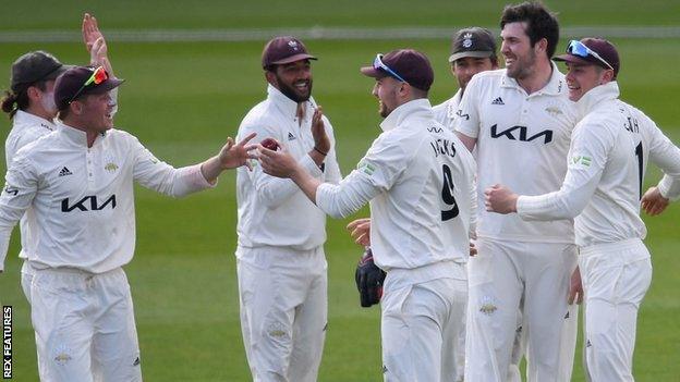 Jamie Overton was Surrey's star performer with match figures of 8-107