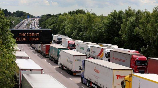 Lorries queuing in Kent