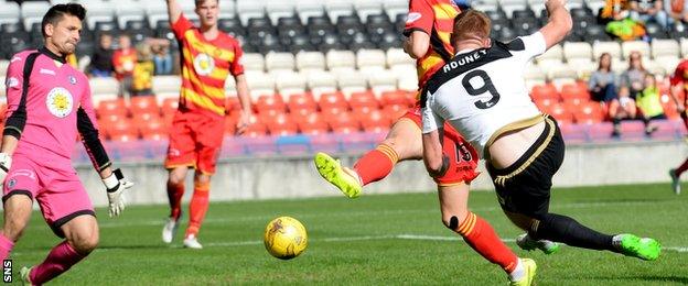 Last season's top goalscorer Adam Rooney scored his fourth of the season at Firhill