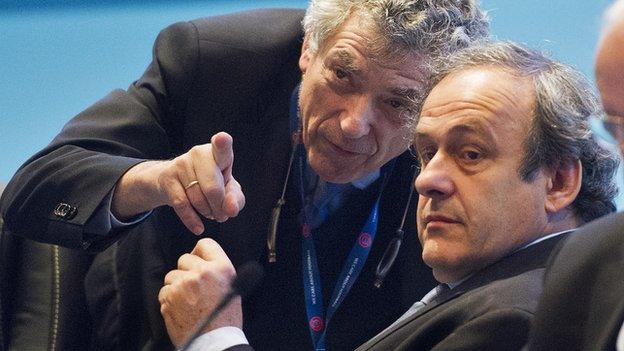 Angel Villar Llona and banned Uefa president Michel Platini