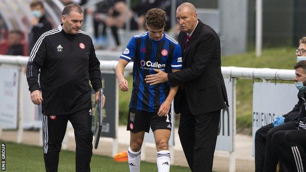 Hamilton's Lewis Smith and Manager Brian Rice during a Premier Sports Cup tie between Edinburgh City and Hamilton