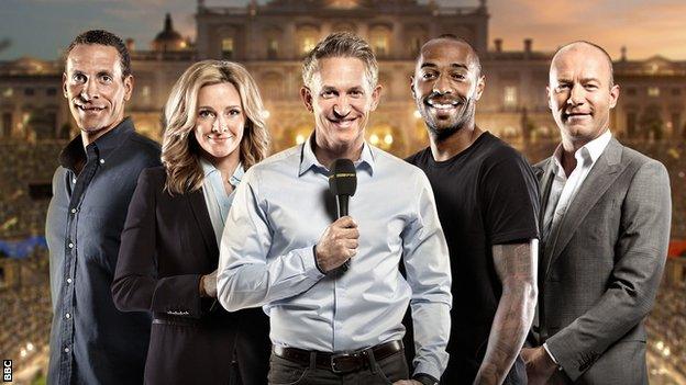 Rio Ferdinand, Gabby Logan, Gary Lineker, Thierry Henry and Alan Shearer