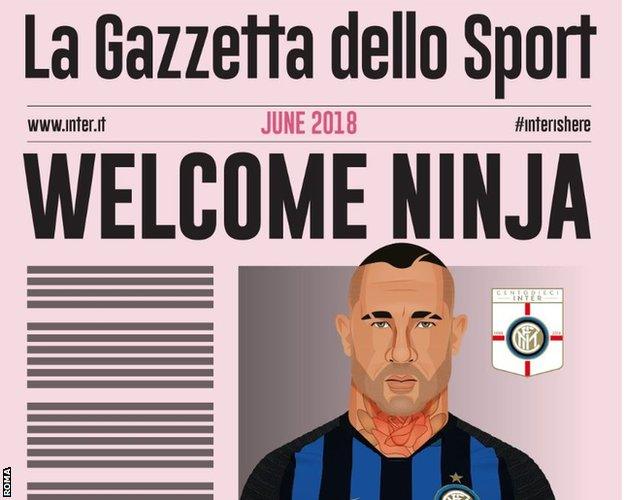 Roma announced Radja Nainggolan's signing with a mocked up version of Italian newspaper La Gazzetta dello Sport