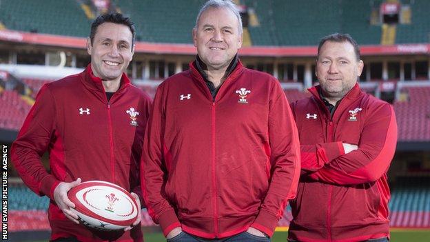 Wayne Pivac (centre) has appointed Stephen Jones (left) as his attack coach and Jonathan Humphreys (right) as his forwards coach.