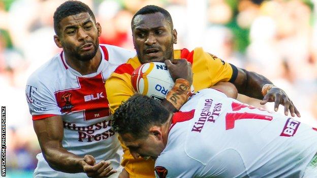 Kato Ottio in action for Papua New Guinea against England at the 2017 World Cup