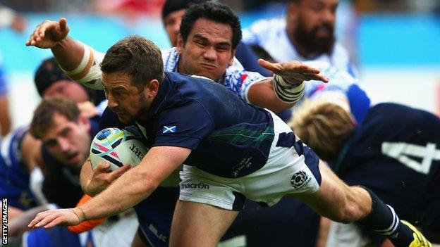 Greig Laidlaw scores a try for Scotland against Samoa