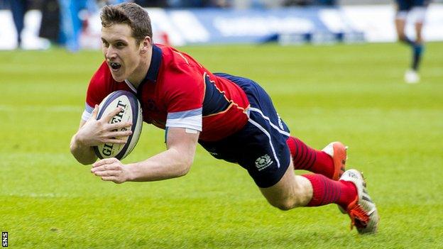 Mark Bennett scores against Italy in the Six Nations Championship