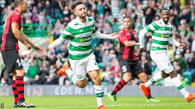 Patrick Roberts celebrates scoring Celtic's first goal