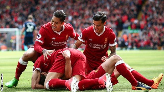 Liverpool celebrate a goal against Middlesbrough