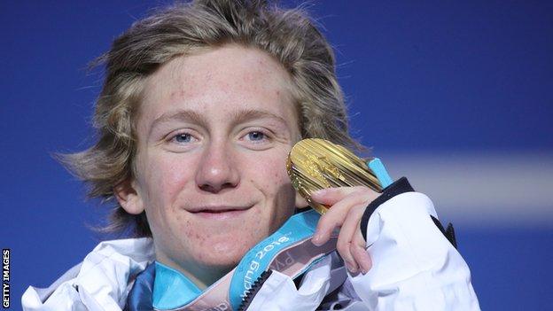 Red Gerard with his Winter Olympic gold medal