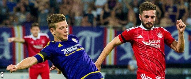 Graeme Shinnie playing for Aberdeen against Maribor