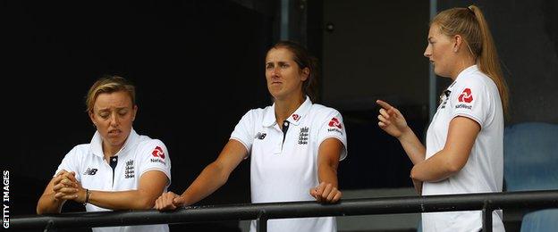 England's Danielle Hazell, Jenny Gunn and Sophie Ecclestone