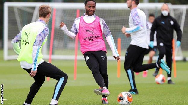 Raheem Sterling in training for Manchester City