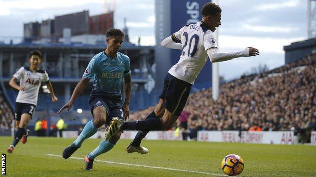 Dele Alli goes down for Tottenham