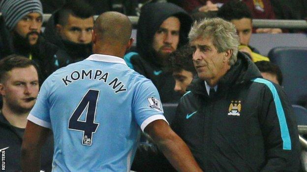 Man City defender Vincent Kompany (left) and manager Manuel Pellegrini