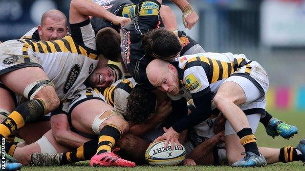 Joe Simpson scored the last of the game's 10 tries to earn Wasps a 35-35 draw at Exeter in February