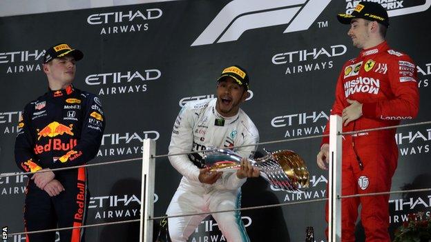 Lewis Hamilton on the podium