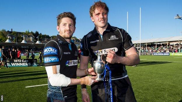 Glasgow Warriors co-captains Henry Pyrgos and Jonny Gray with the 1872 Cup