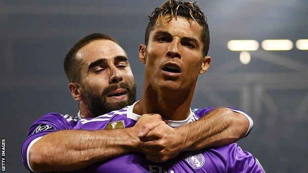 Cristiano Ronaldo celebrates scoring for Real Madrid against Juventus in the Champions League final