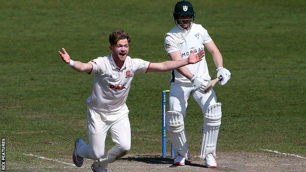 Essex bowler Sam Cook appeals for the wicket of Ben Cox