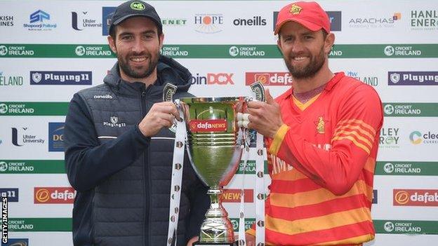 Captains Andrew Balbirnie and Craig Ervine with the ODI series trophy