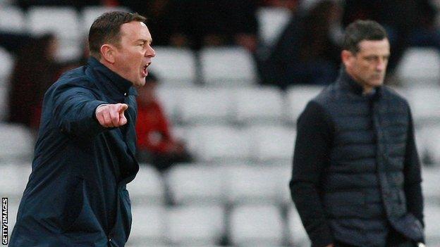 Derek Adams on the touchline with Plymouth Argyle