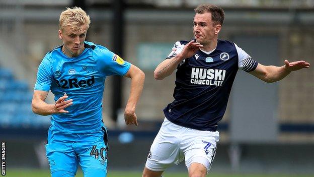 Derby's Louie Sibley (left) and Millwall's Jed Wallace