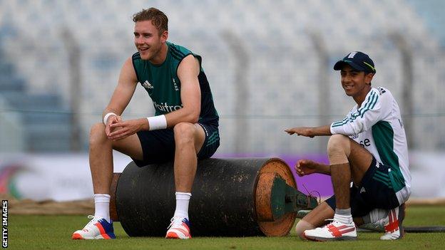 England's Stuart Broad and Haseeb Hameed