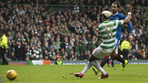 Celtic attacker Scott Sinclair shoots wide in Old Firm encounter