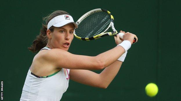 Johanna Konta plays in the Wimbledon ladies' singles first round against Christina McHale of USA in 2012