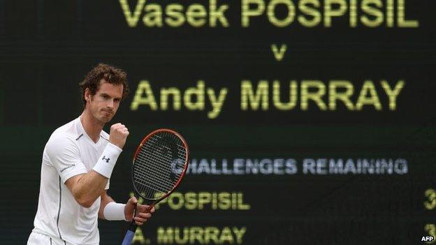 Andy Murray in the men's quarter final match at Wimbledon