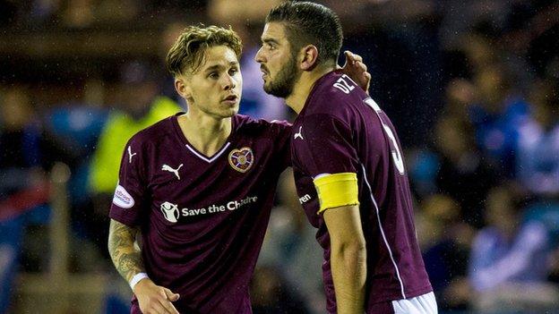 Hearts' Alim Ozturk (right) celebrates his goal against Kilmarnock with team-mate Sam Nicholson