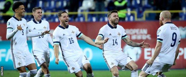 Northern Ireland celebrate their penalty shootout win over Bosnia