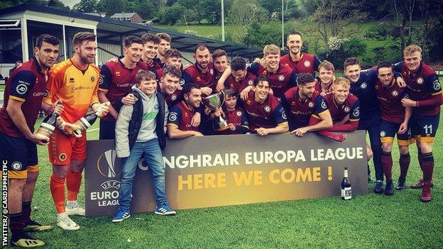 Cardiff Met players celebrate their win over Bala Town