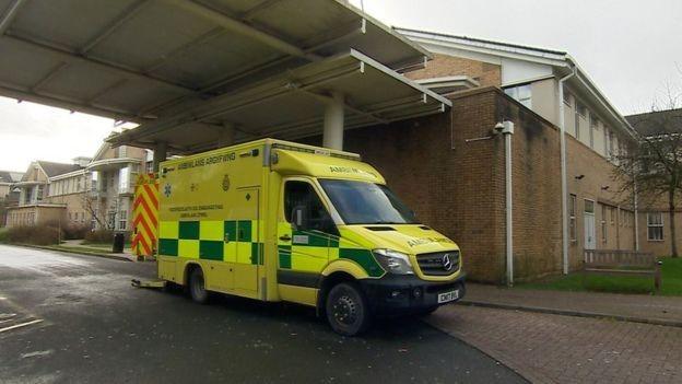 An ambulance outside Royal Glamorgan A&E