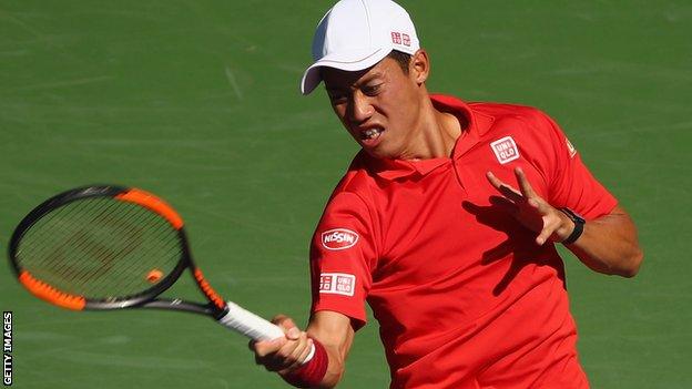 Kei Nishikori in action against Dan Evans