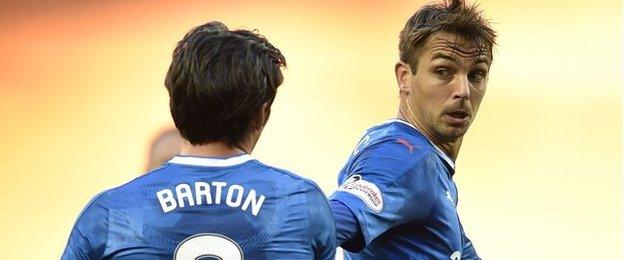 Joey Barton and Niko Kranjcar in action for Rangers