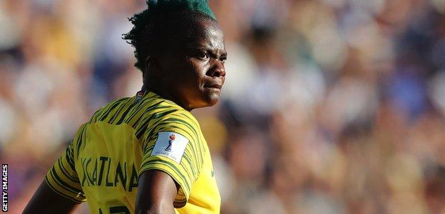 Thembi Kgatlana of South Africa looks on during the 2019 FIFA Women's World Cup France group B match between South Africa and Germany